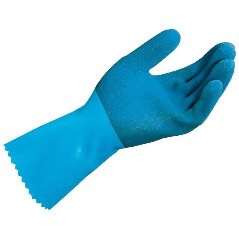 Gant latex main adhérisé bicolore bleu sur jersey coton - Taille M