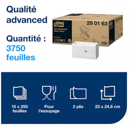 H3  Essuie mains Tork Advanced pliage V  3750 feuilles - ECOLABEL