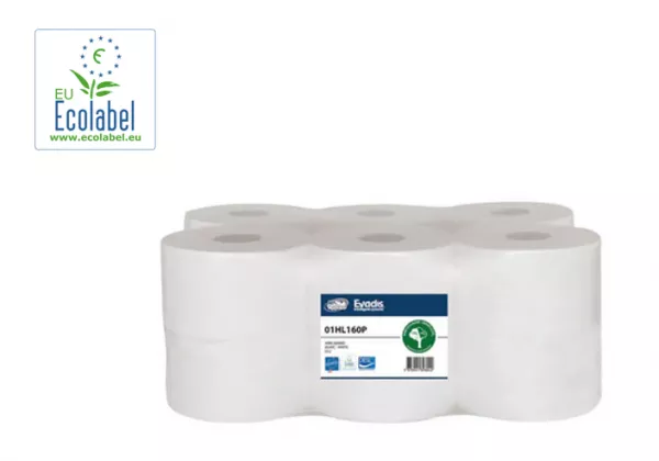 Papier toilette - MINI JUMBO - Blanc - Pure ouate - 160m - 2 plis gaufr�s- ECOLABEL